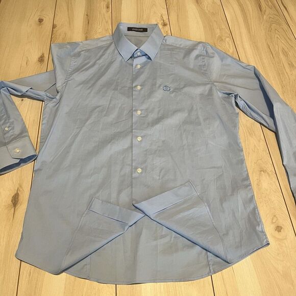 Roberto Cavalli Button Up Shirt Embroidered Long Sleeve Blue Mens Size Med-large - Picture 10 of 16